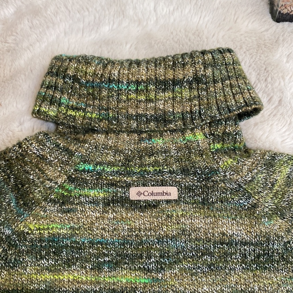 Columbia Sweater Green Marled Knit Turtleneck Size Small Cotton - Picture 3 of 9
